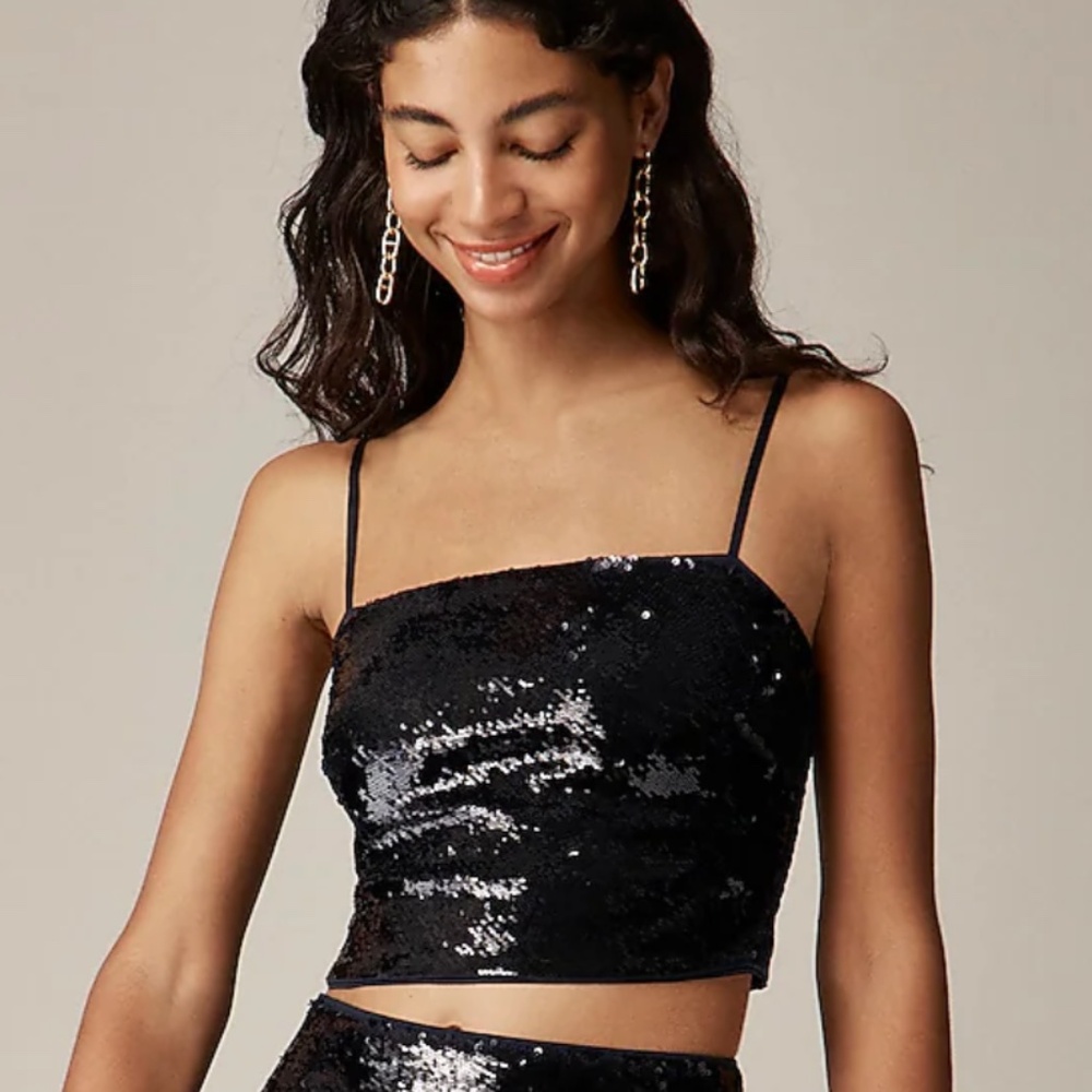 NWT J Crew Collection Cropped Navy Sequin Tank Top - S